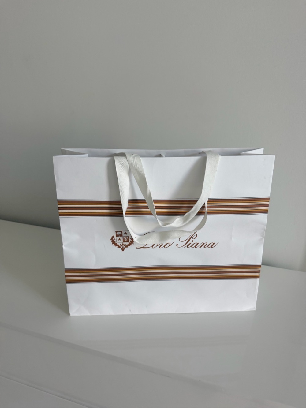 Loro Piana White Shopper Bag with Brown Stripe Accents